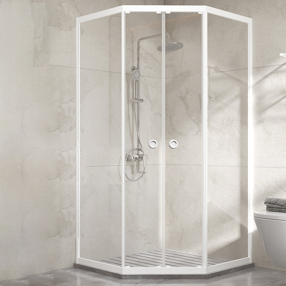Neo-Angle Clear Tempered Shower Enclosure Framed Double Sliding Shower Kit Clearhalo 'Bathroom Remodel & Bathroom Fixtures' 'Home Improvement' 'home_improvement' 'home_improvement_shower_stalls_enclosures' 'Shower Stalls & Enclosures' 'shower_stalls_enclosures' 'Showers & Bathtubs' 7161306