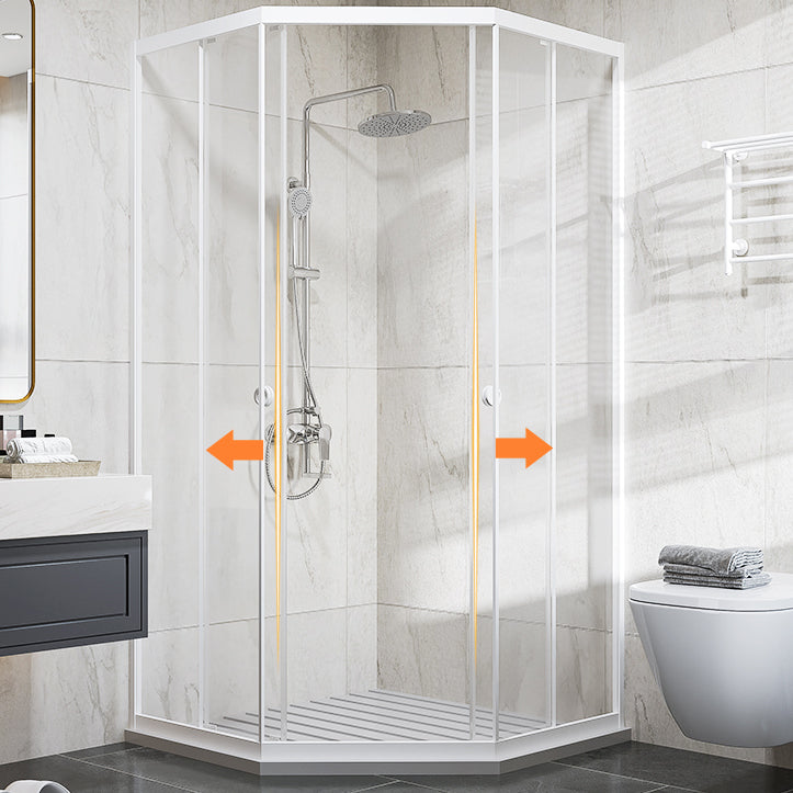 Neo-Angle Clear Tempered Shower Enclosure Framed Double Sliding Shower Kit Clearhalo 'Bathroom Remodel & Bathroom Fixtures' 'Home Improvement' 'home_improvement' 'home_improvement_shower_stalls_enclosures' 'Shower Stalls & Enclosures' 'shower_stalls_enclosures' 'Showers & Bathtubs' 7161309