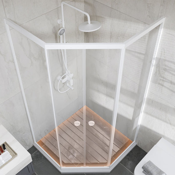 Neo-Angle Clear Tempered Shower Enclosure Framed Double Sliding Shower Kit Clearhalo 'Bathroom Remodel & Bathroom Fixtures' 'Home Improvement' 'home_improvement' 'home_improvement_shower_stalls_enclosures' 'Shower Stalls & Enclosures' 'shower_stalls_enclosures' 'Showers & Bathtubs' 7161315