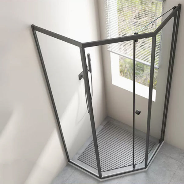 Neo-Angle Transparent Tempered Shower Enclosure Stainless Steel Frame Shower Stall Right Black Clearhalo 'Bathroom Remodel & Bathroom Fixtures' 'Home Improvement' 'home_improvement' 'home_improvement_shower_stalls_enclosures' 'Shower Stalls & Enclosures' 'shower_stalls_enclosures' 'Showers & Bathtubs' 7161341