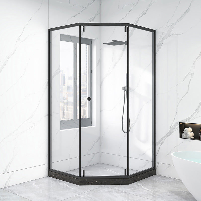 Neo-Angle Black Frame Shower Enclosure Tempered Glass Shower Stall with Fixed Panel Clearhalo 'Bathroom Remodel & Bathroom Fixtures' 'Home Improvement' 'home_improvement' 'home_improvement_shower_stalls_enclosures' 'Shower Stalls & Enclosures' 'shower_stalls_enclosures' 'Showers & Bathtubs' 7161360