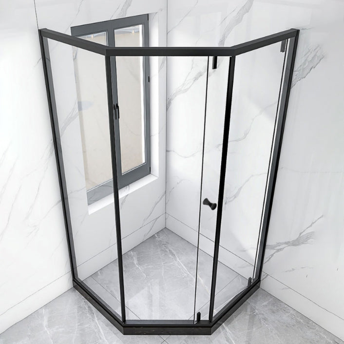 Neo-Angle Black Frame Shower Enclosure Tempered Glass Shower Stall with Fixed Panel Clearhalo 'Bathroom Remodel & Bathroom Fixtures' 'Home Improvement' 'home_improvement' 'home_improvement_shower_stalls_enclosures' 'Shower Stalls & Enclosures' 'shower_stalls_enclosures' 'Showers & Bathtubs' 7161362