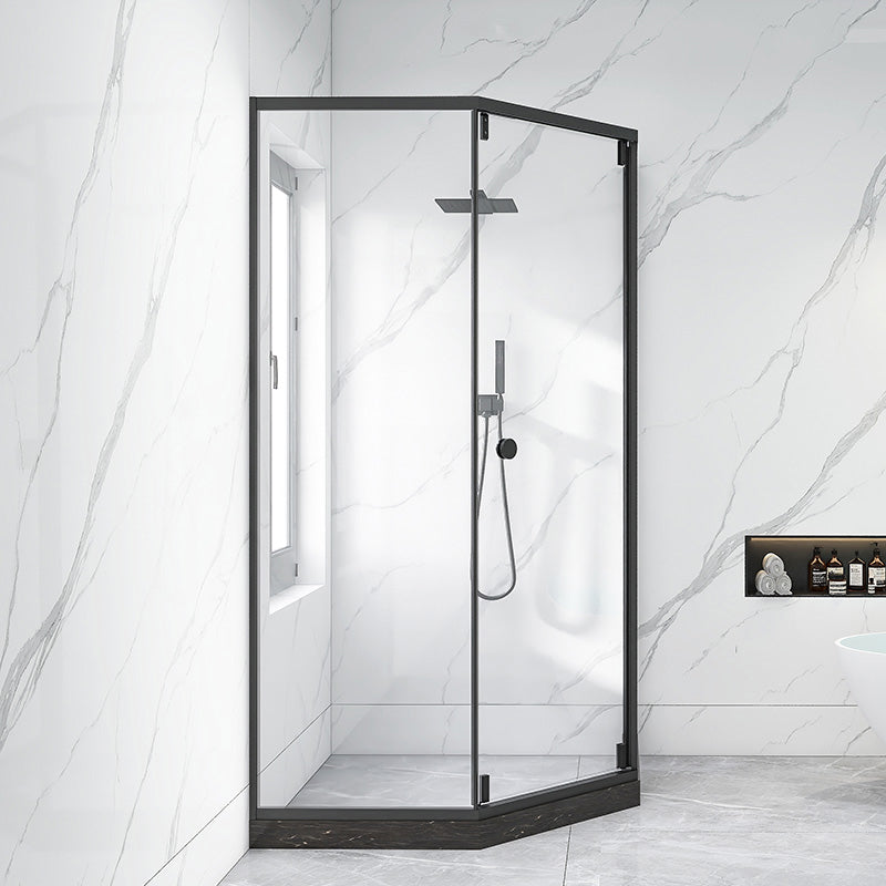 Neo-Angle Black Frame Shower Enclosure Tempered Glass Shower Stall with Fixed Panel Clearhalo 'Bathroom Remodel & Bathroom Fixtures' 'Home Improvement' 'home_improvement' 'home_improvement_shower_stalls_enclosures' 'Shower Stalls & Enclosures' 'shower_stalls_enclosures' 'Showers & Bathtubs' 7161363