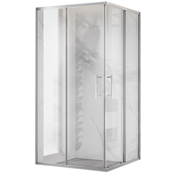 Double Sliding Shower Enclosure Framed Clear Tempered Glass Shower Enclosure Silver Clearhalo 'Bathroom Remodel & Bathroom Fixtures' 'Home Improvement' 'home_improvement' 'home_improvement_shower_stalls_enclosures' 'Shower Stalls & Enclosures' 'shower_stalls_enclosures' 'Showers & Bathtubs' 7161418