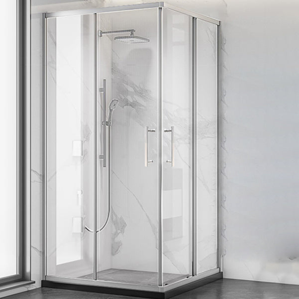 Double Sliding Shower Enclosure Framed Clear Tempered Glass Shower Enclosure Clearhalo 'Bathroom Remodel & Bathroom Fixtures' 'Home Improvement' 'home_improvement' 'home_improvement_shower_stalls_enclosures' 'Shower Stalls & Enclosures' 'shower_stalls_enclosures' 'Showers & Bathtubs' 7161419