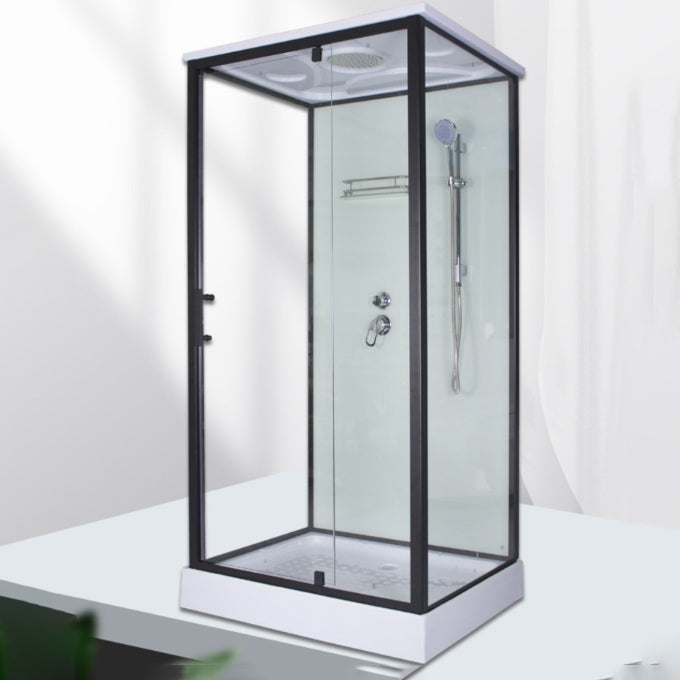 Tempered Glass Shower Stall Home Shower Stall with Towel Bar and Rain Shower Clearhalo 'Bathroom Remodel & Bathroom Fixtures' 'Home Improvement' 'home_improvement' 'home_improvement_shower_stalls_enclosures' 'Shower Stalls & Enclosures' 'shower_stalls_enclosures' 'Showers & Bathtubs' 7161441