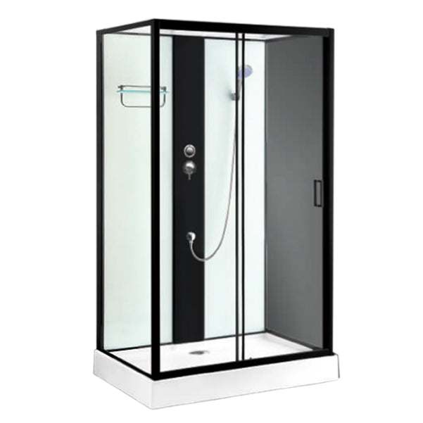 Tempered Glass Shower Stall Home Shower Stall with Towel Bar and Rain Shower Single Sliding Clearhalo 'Bathroom Remodel & Bathroom Fixtures' 'Home Improvement' 'home_improvement' 'home_improvement_shower_stalls_enclosures' 'Shower Stalls & Enclosures' 'shower_stalls_enclosures' 'Showers & Bathtubs' 7161442