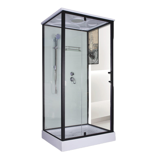 Tempered Glass Shower Stall Home Shower Stall with Towel Bar and Rain Shower Pivot Clearhalo 'Bathroom Remodel & Bathroom Fixtures' 'Home Improvement' 'home_improvement' 'home_improvement_shower_stalls_enclosures' 'Shower Stalls & Enclosures' 'shower_stalls_enclosures' 'Showers & Bathtubs' 7161445