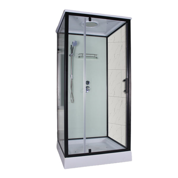 Tempered Glass Shower Stall Home Shower Stall with Towel Bar and Rain Shower 35"L x 35"W x 86"H Pivot Clearhalo 'Bathroom Remodel & Bathroom Fixtures' 'Home Improvement' 'home_improvement' 'home_improvement_shower_stalls_enclosures' 'Shower Stalls & Enclosures' 'shower_stalls_enclosures' 'Showers & Bathtubs' 7161447