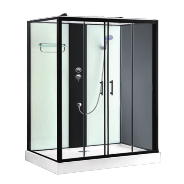 Tempered Glass Shower Stall Home Shower Stall with Towel Bar and Rain Shower Double Sliding Clearhalo 'Bathroom Remodel & Bathroom Fixtures' 'Home Improvement' 'home_improvement' 'home_improvement_shower_stalls_enclosures' 'Shower Stalls & Enclosures' 'shower_stalls_enclosures' 'Showers & Bathtubs' 7161450