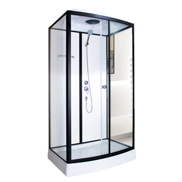 Tempered Glass Shower Stall Home Shower Stall with Towel Bar and Rain Shower 35"L x 47"W x 83"H Single Sliding Clearhalo 'Bathroom Remodel & Bathroom Fixtures' 'Home Improvement' 'home_improvement' 'home_improvement_shower_stalls_enclosures' 'Shower Stalls & Enclosures' 'shower_stalls_enclosures' 'Showers & Bathtubs' 7161451