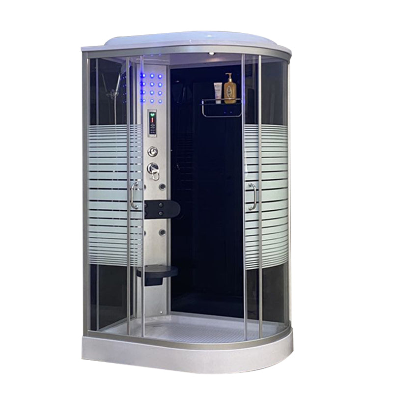 Double Sliding Rounded Shower Stall Tempered Glass Shower Stall with Hand Shower Stripe Yes Clearhalo 'Bathroom Remodel & Bathroom Fixtures' 'Home Improvement' 'home_improvement' 'home_improvement_shower_stalls_enclosures' 'Shower Stalls & Enclosures' 'shower_stalls_enclosures' 'Showers & Bathtubs' 7161542