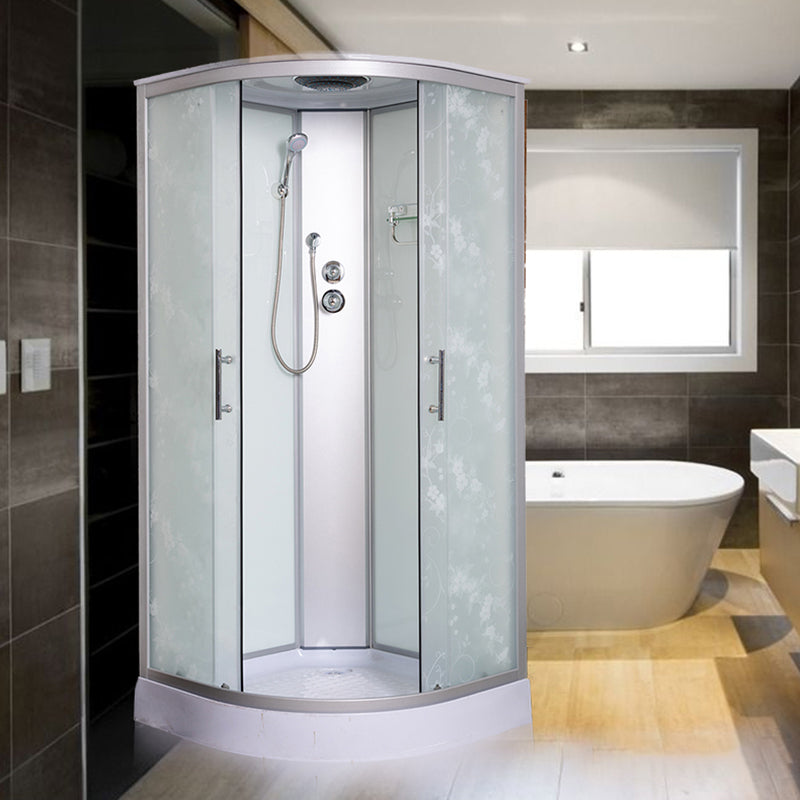 Rounded Shower Stall Double Sliding Shower Stall with Rain Shower Clearhalo 'Bathroom Remodel & Bathroom Fixtures' 'Home Improvement' 'home_improvement' 'home_improvement_shower_stalls_enclosures' 'Shower Stalls & Enclosures' 'shower_stalls_enclosures' 'Showers & Bathtubs' 7161570