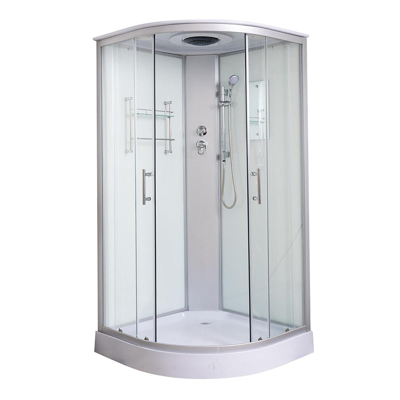 Rounded Shower Stall Double Sliding Shower Stall with Rain Shower Clearhalo 'Bathroom Remodel & Bathroom Fixtures' 'Home Improvement' 'home_improvement' 'home_improvement_shower_stalls_enclosures' 'Shower Stalls & Enclosures' 'shower_stalls_enclosures' 'Showers & Bathtubs' 7161578