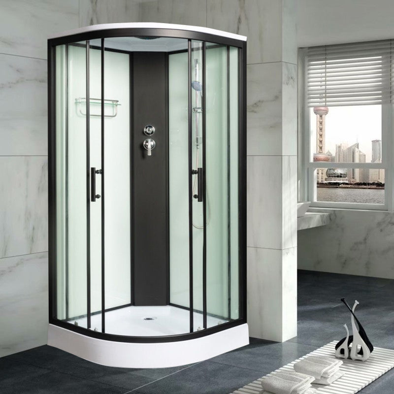Rounded Shower Stall Double Sliding Shower Stall with Rain Shower Clearhalo 'Bathroom Remodel & Bathroom Fixtures' 'Home Improvement' 'home_improvement' 'home_improvement_shower_stalls_enclosures' 'Shower Stalls & Enclosures' 'shower_stalls_enclosures' 'Showers & Bathtubs' 7161584