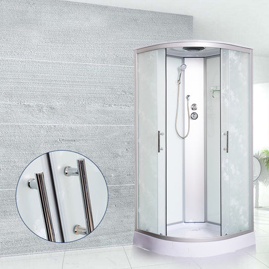 Rounded Shower Stall Double Sliding Shower Stall with Rain Shower Clearhalo 'Bathroom Remodel & Bathroom Fixtures' 'Home Improvement' 'home_improvement' 'home_improvement_shower_stalls_enclosures' 'Shower Stalls & Enclosures' 'shower_stalls_enclosures' 'Showers & Bathtubs' 7161586