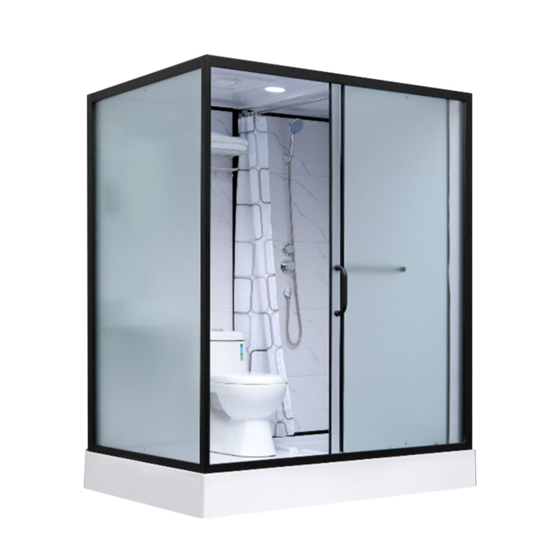 Single Sliding Shower Stall Rectangle Shower Stall with Rain Shower and Light Clearhalo 'Bathroom Remodel & Bathroom Fixtures' 'Home Improvement' 'home_improvement' 'home_improvement_shower_stalls_enclosures' 'Shower Stalls & Enclosures' 'shower_stalls_enclosures' 'Showers & Bathtubs' 7161608