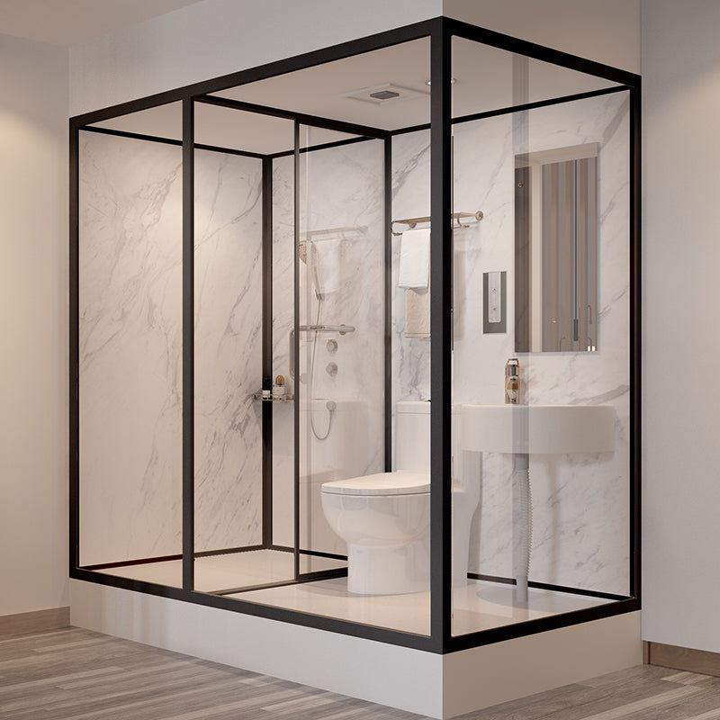 Single Sliding Shower Stall Rectangle Shower Stall with Rain Shower and Light Clearhalo 'Bathroom Remodel & Bathroom Fixtures' 'Home Improvement' 'home_improvement' 'home_improvement_shower_stalls_enclosures' 'Shower Stalls & Enclosures' 'shower_stalls_enclosures' 'Showers & Bathtubs' 7161609