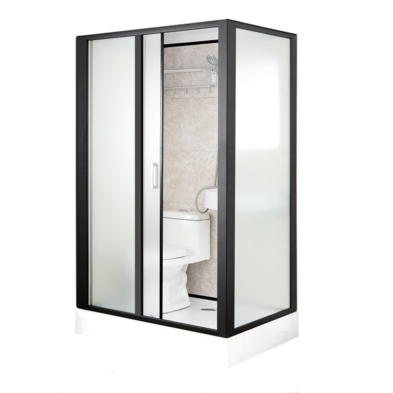 Rectangle Shower Stall Black Sliding Shower Stall with White Base 47"L x 39"W x 85"H Toilet Only Front Opening Clearhalo 'Bathroom Remodel & Bathroom Fixtures' 'Home Improvement' 'home_improvement' 'home_improvement_shower_stalls_enclosures' 'Shower Stalls & Enclosures' 'shower_stalls_enclosures' 'Showers & Bathtubs' 7161650