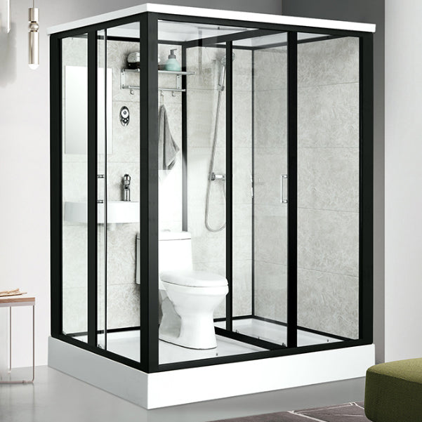 Rectangle Shower Stall Black Sliding Shower Stall with White Base Clearhalo 'Bathroom Remodel & Bathroom Fixtures' 'Home Improvement' 'home_improvement' 'home_improvement_shower_stalls_enclosures' 'Shower Stalls & Enclosures' 'shower_stalls_enclosures' 'Showers & Bathtubs' 7161652