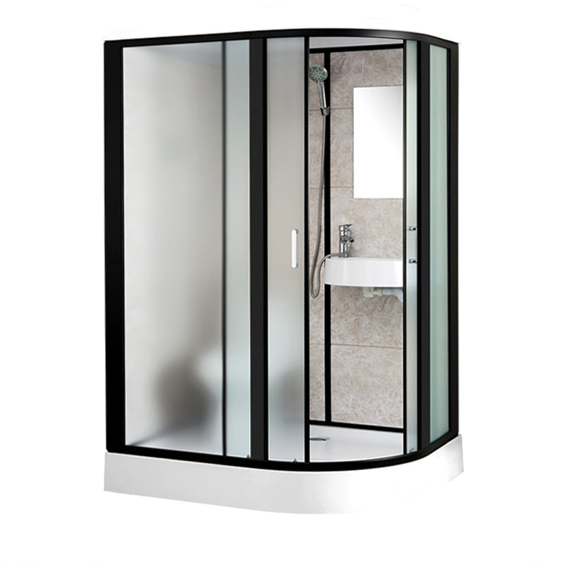 Rectangle Shower Stall Black Sliding Shower Stall with White Base 55"L x 43"W x 85"H Toilet Only Left Clearhalo 'Bathroom Remodel & Bathroom Fixtures' 'Home Improvement' 'home_improvement' 'home_improvement_shower_stalls_enclosures' 'Shower Stalls & Enclosures' 'shower_stalls_enclosures' 'Showers & Bathtubs' 7161653