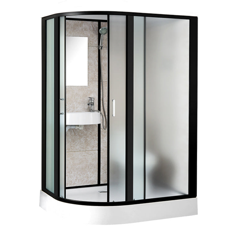 Rectangle Shower Stall Black Sliding Shower Stall with White Base 55"L x 43"W x 85"H Toilet Only Right Clearhalo 'Bathroom Remodel & Bathroom Fixtures' 'Home Improvement' 'home_improvement' 'home_improvement_shower_stalls_enclosures' 'Shower Stalls & Enclosures' 'shower_stalls_enclosures' 'Showers & Bathtubs' 7161655