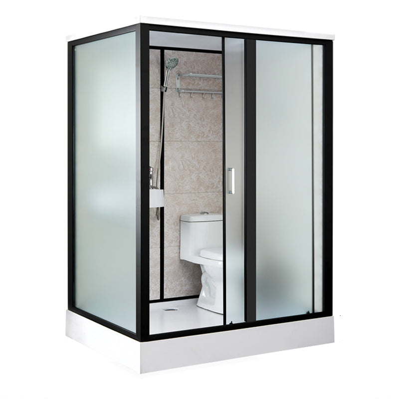 Rectangle Shower Stall Black Sliding Shower Stall with White Base 55"L x 43"W x 85"H Toilet Only Front Opening Clearhalo 'Bathroom Remodel & Bathroom Fixtures' 'Home Improvement' 'home_improvement' 'home_improvement_shower_stalls_enclosures' 'Shower Stalls & Enclosures' 'shower_stalls_enclosures' 'Showers & Bathtubs' 7161657