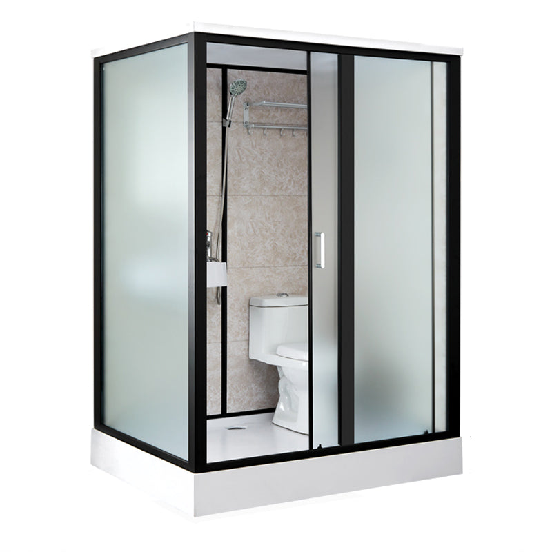 Rectangle Shower Stall Black Sliding Shower Stall with White Base 55"L x 43"W x 85"H Toilet Only Front Opening Clearhalo 'Bathroom Remodel & Bathroom Fixtures' 'Home Improvement' 'home_improvement' 'home_improvement_shower_stalls_enclosures' 'Shower Stalls & Enclosures' 'shower_stalls_enclosures' 'Showers & Bathtubs' 7161657