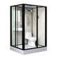 Rectangle Shower Stall Black Sliding Shower Stall with White Base 55"L x 43"W x 85"H Toilet Only Sided Opening Clearhalo 'Bathroom Remodel & Bathroom Fixtures' 'Home Improvement' 'home_improvement' 'home_improvement_shower_stalls_enclosures' 'Shower Stalls & Enclosures' 'shower_stalls_enclosures' 'Showers & Bathtubs' 7161659