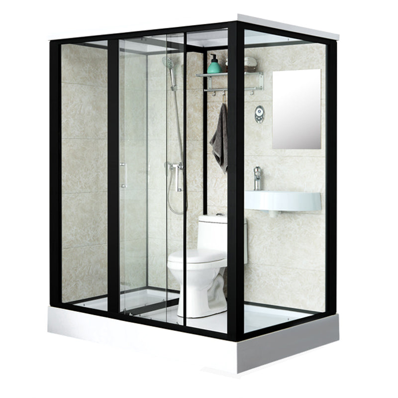 Rectangle Shower Stall Black Sliding Shower Stall with White Base 75"L x 47"W x 85"H Toilet Only Left Clearhalo 'Bathroom Remodel & Bathroom Fixtures' 'Home Improvement' 'home_improvement' 'home_improvement_shower_stalls_enclosures' 'Shower Stalls & Enclosures' 'shower_stalls_enclosures' 'Showers & Bathtubs' 7161660