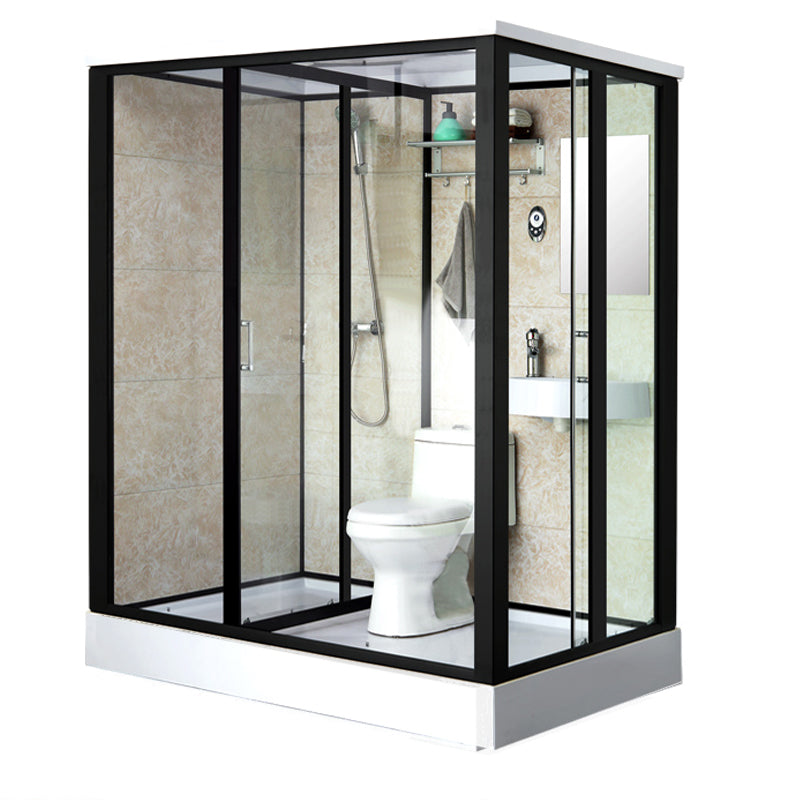 Rectangle Shower Stall Black Sliding Shower Stall with White Base 75"L x 47"W x 85"H Toilet Only Right Clearhalo 'Bathroom Remodel & Bathroom Fixtures' 'Home Improvement' 'home_improvement' 'home_improvement_shower_stalls_enclosures' 'Shower Stalls & Enclosures' 'shower_stalls_enclosures' 'Showers & Bathtubs' 7161661