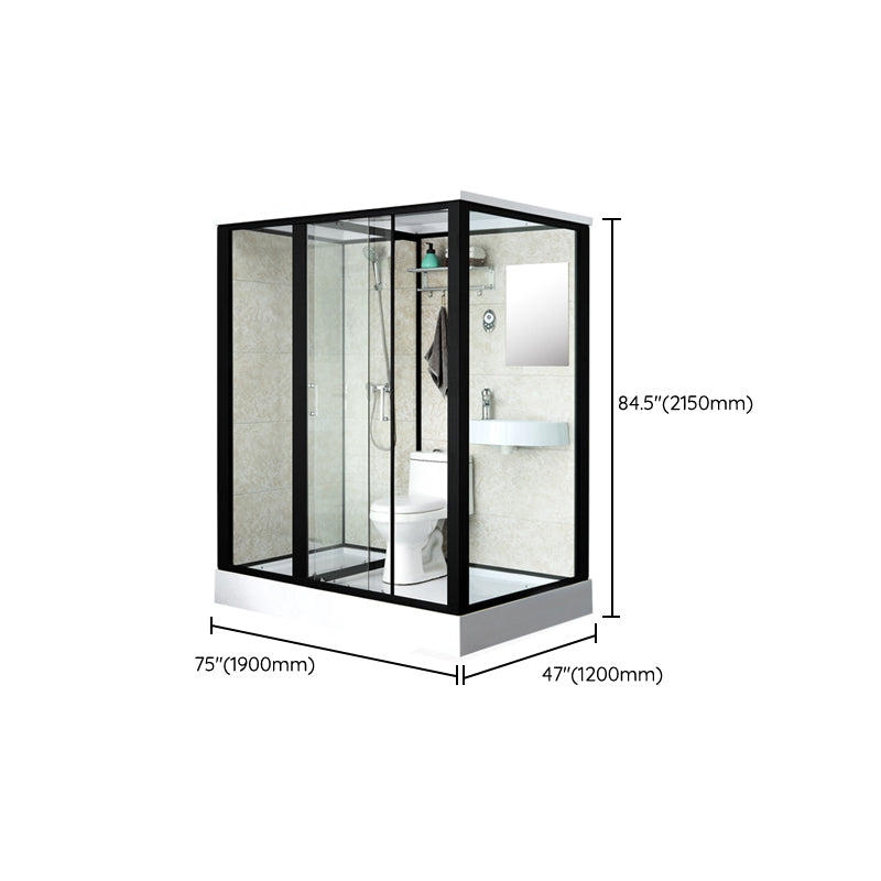 Rectangle Shower Stall Black Sliding Shower Stall with White Base Clearhalo 'Bathroom Remodel & Bathroom Fixtures' 'Home Improvement' 'home_improvement' 'home_improvement_shower_stalls_enclosures' 'Shower Stalls & Enclosures' 'shower_stalls_enclosures' 'Showers & Bathtubs' 7161669
