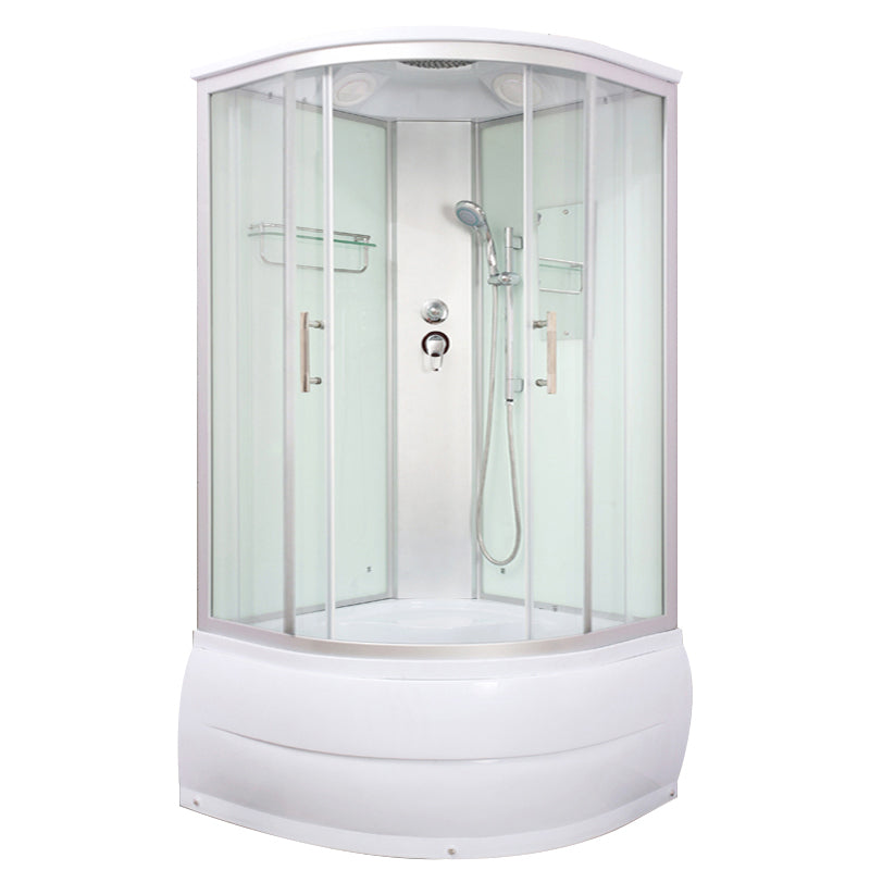 Round Shower Stall Double Sliding Shower Stall with White Base and Rain Shower 否 White Clearhalo 'Bathroom Remodel & Bathroom Fixtures' 'Home Improvement' 'home_improvement' 'home_improvement_shower_stalls_enclosures' 'Shower Stalls & Enclosures' 'shower_stalls_enclosures' 'Showers & Bathtubs' 7161673