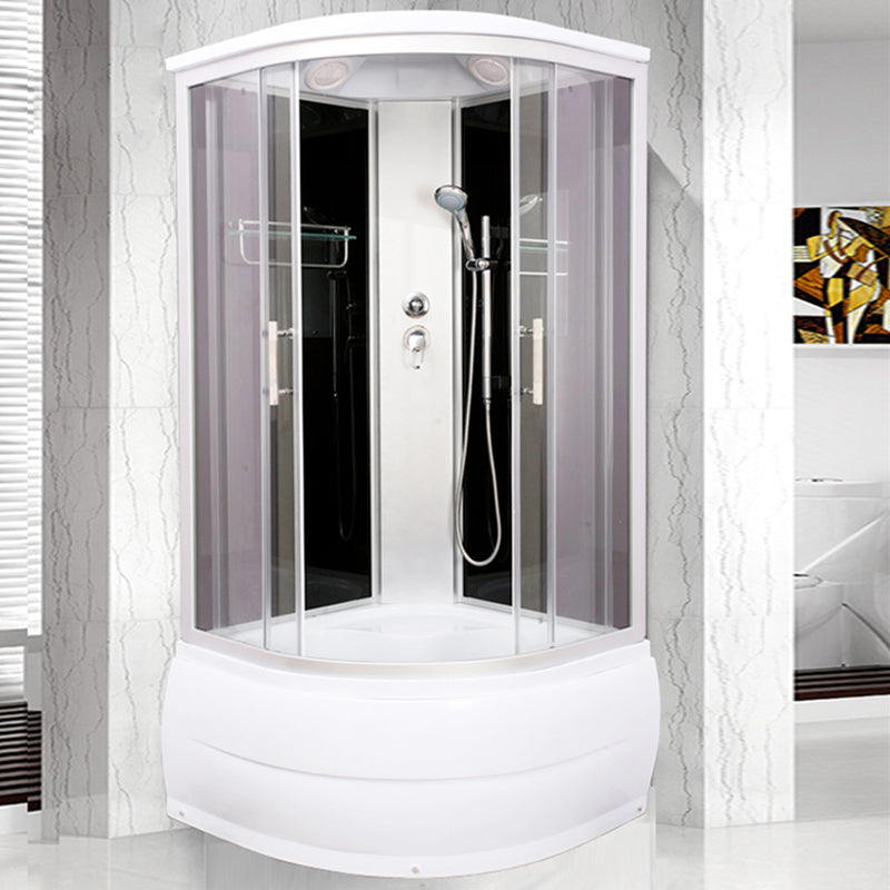 Round Shower Stall Double Sliding Shower Stall with White Base and Rain Shower Clearhalo 'Bathroom Remodel & Bathroom Fixtures' 'Home Improvement' 'home_improvement' 'home_improvement_shower_stalls_enclosures' 'Shower Stalls & Enclosures' 'shower_stalls_enclosures' 'Showers & Bathtubs' 7161674