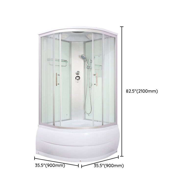 Round Shower Stall Double Sliding Shower Stall with White Base and Rain Shower Clearhalo 'Bathroom Remodel & Bathroom Fixtures' 'Home Improvement' 'home_improvement' 'home_improvement_shower_stalls_enclosures' 'Shower Stalls & Enclosures' 'shower_stalls_enclosures' 'Showers & Bathtubs' 7161687