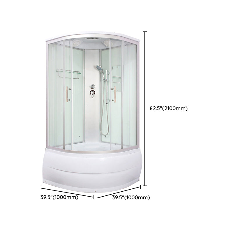 Round Shower Stall Double Sliding Shower Stall with White Base and Rain Shower Clearhalo 'Bathroom Remodel & Bathroom Fixtures' 'Home Improvement' 'home_improvement' 'home_improvement_shower_stalls_enclosures' 'Shower Stalls & Enclosures' 'shower_stalls_enclosures' 'Showers & Bathtubs' 7161688