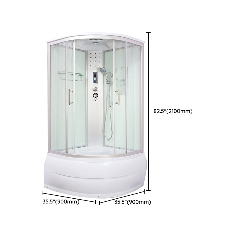 Round Shower Stall Double Sliding Shower Stall with White Base and Rain Shower Clearhalo 'Bathroom Remodel & Bathroom Fixtures' 'Home Improvement' 'home_improvement' 'home_improvement_shower_stalls_enclosures' 'Shower Stalls & Enclosures' 'shower_stalls_enclosures' 'Showers & Bathtubs' 7161692