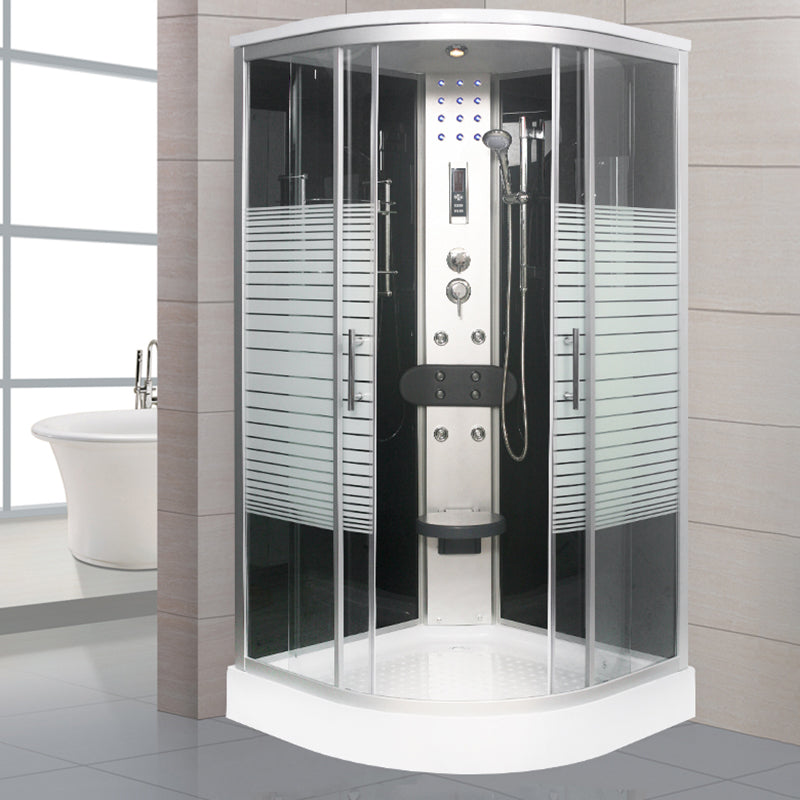 Double Sliding Shower Stall Round Shower Stall with Light and Towel Bar Clearhalo 'Bathroom Remodel & Bathroom Fixtures' 'Home Improvement' 'home_improvement' 'home_improvement_shower_stalls_enclosures' 'Shower Stalls & Enclosures' 'shower_stalls_enclosures' 'Showers & Bathtubs' 7161699