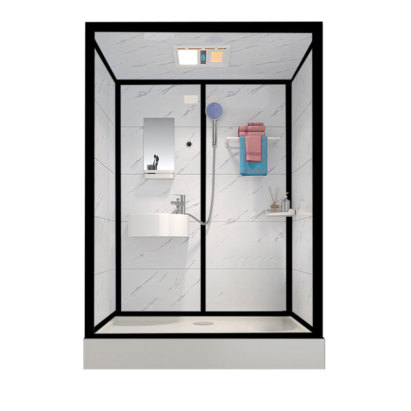 Tempered Glass Shower Stall Black Shower Stall with Towel Bar and Light Toilet Not Included Yes Front Opening Clearhalo 'Bathroom Remodel & Bathroom Fixtures' 'Home Improvement' 'home_improvement' 'home_improvement_shower_stalls_enclosures' 'Shower Stalls & Enclosures' 'shower_stalls_enclosures' 'Showers & Bathtubs' 7161742