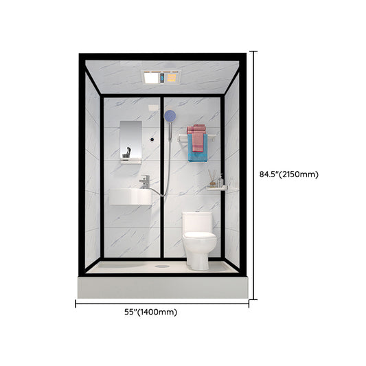 Tempered Glass Shower Stall Black Shower Stall with Towel Bar and Light Clearhalo 'Bathroom Remodel & Bathroom Fixtures' 'Home Improvement' 'home_improvement' 'home_improvement_shower_stalls_enclosures' 'Shower Stalls & Enclosures' 'shower_stalls_enclosures' 'Showers & Bathtubs' 7161750