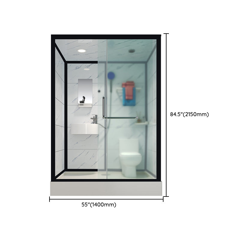Tempered Glass Shower Stall Black Shower Stall with Towel Bar and Light Clearhalo 'Bathroom Remodel & Bathroom Fixtures' 'Home Improvement' 'home_improvement' 'home_improvement_shower_stalls_enclosures' 'Shower Stalls & Enclosures' 'shower_stalls_enclosures' 'Showers & Bathtubs' 7161751