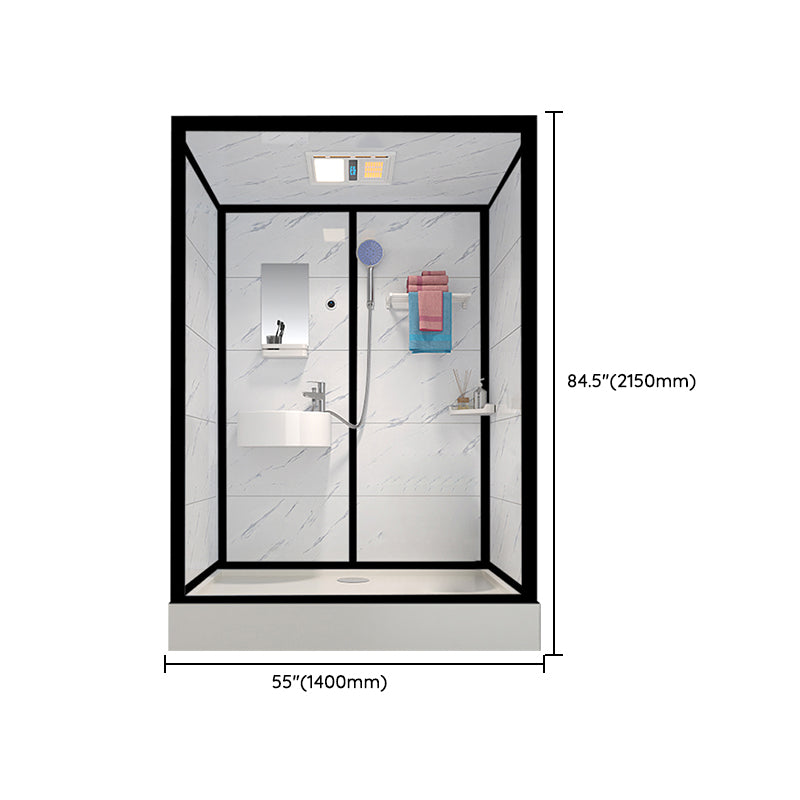 Tempered Glass Shower Stall Black Shower Stall with Towel Bar and Light Clearhalo 'Bathroom Remodel & Bathroom Fixtures' 'Home Improvement' 'home_improvement' 'home_improvement_shower_stalls_enclosures' 'Shower Stalls & Enclosures' 'shower_stalls_enclosures' 'Showers & Bathtubs' 7161752