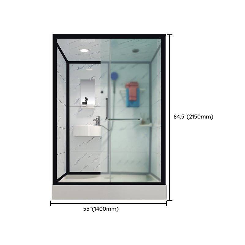 Tempered Glass Shower Stall Black Shower Stall with Towel Bar and Light Clearhalo 'Bathroom Remodel & Bathroom Fixtures' 'Home Improvement' 'home_improvement' 'home_improvement_shower_stalls_enclosures' 'Shower Stalls & Enclosures' 'shower_stalls_enclosures' 'Showers & Bathtubs' 7161753