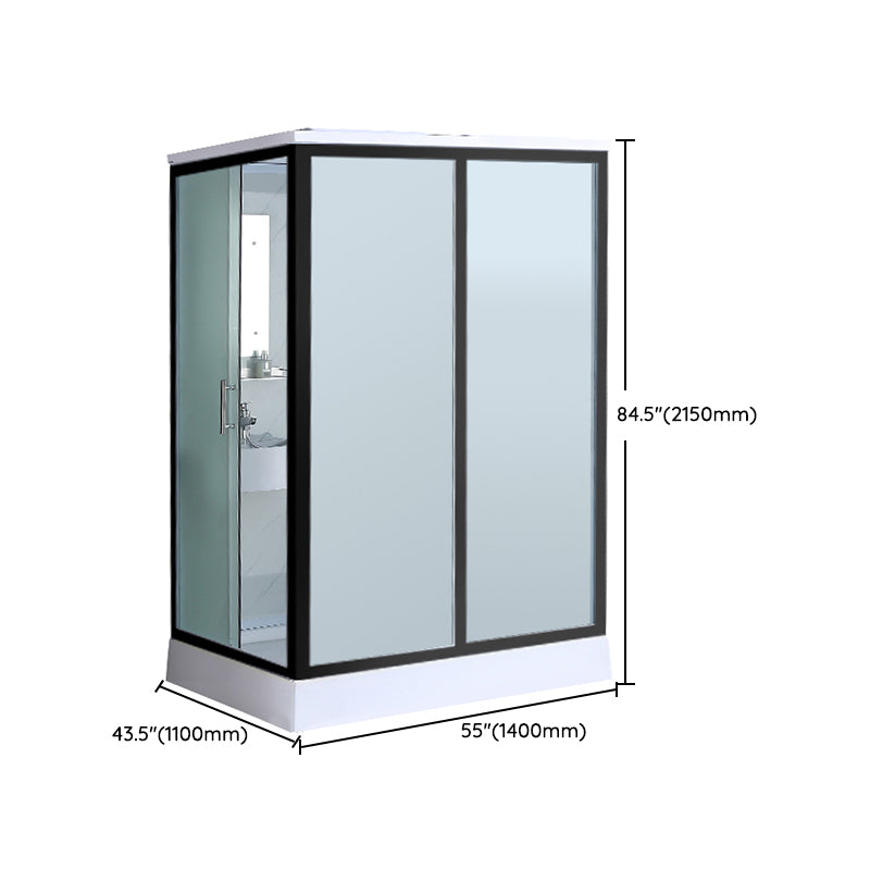 Tempered Glass Shower Stall Black Shower Stall with Towel Bar and Light Clearhalo 'Bathroom Remodel & Bathroom Fixtures' 'Home Improvement' 'home_improvement' 'home_improvement_shower_stalls_enclosures' 'Shower Stalls & Enclosures' 'shower_stalls_enclosures' 'Showers & Bathtubs' 7161754