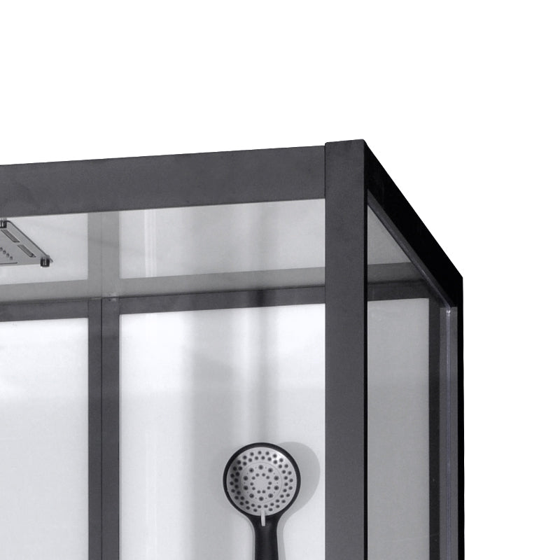 Black Framed Shower Enclosure Single Sliding Square Shower Kit Clearhalo 'Bathroom Remodel & Bathroom Fixtures' 'Home Improvement' 'home_improvement' 'home_improvement_shower_stalls_enclosures' 'Shower Stalls & Enclosures' 'shower_stalls_enclosures' 'Showers & Bathtubs' 7161787