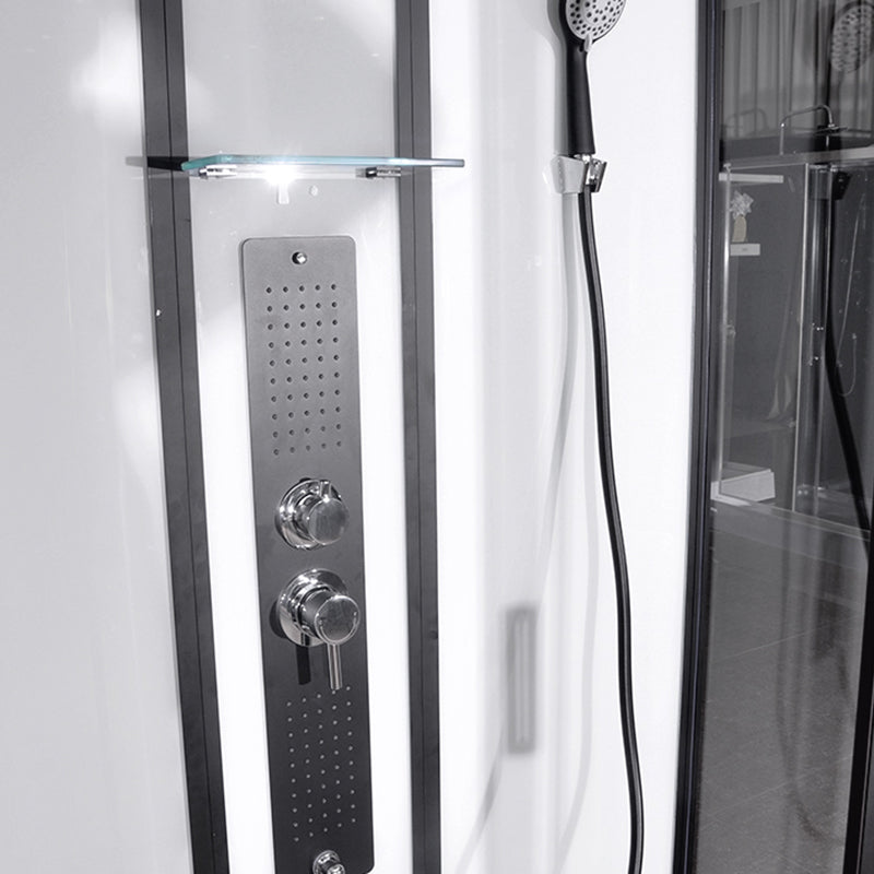 Black Framed Shower Enclosure Single Sliding Square Shower Kit Clearhalo 'Bathroom Remodel & Bathroom Fixtures' 'Home Improvement' 'home_improvement' 'home_improvement_shower_stalls_enclosures' 'Shower Stalls & Enclosures' 'shower_stalls_enclosures' 'Showers & Bathtubs' 7161789