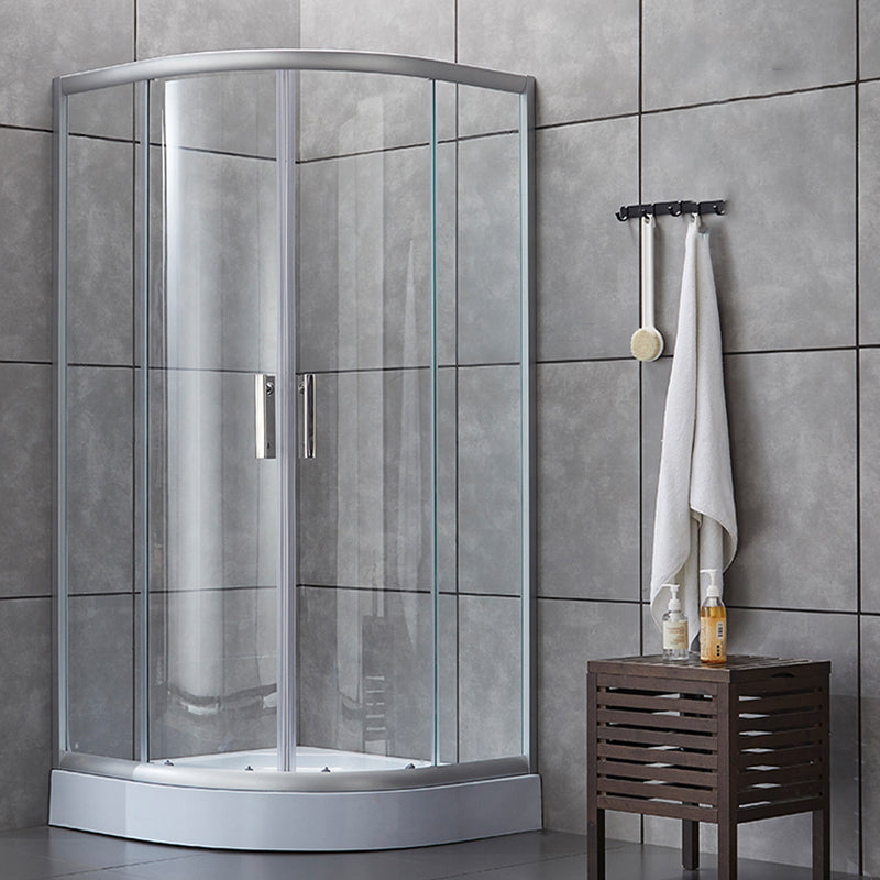 Double Sliding Shower Enclosure Semi-Frameless Corner Shower Enclosure Transparent Clearhalo 'Bathroom Remodel & Bathroom Fixtures' 'Home Improvement' 'home_improvement' 'home_improvement_shower_stalls_enclosures' 'Shower Stalls & Enclosures' 'shower_stalls_enclosures' 'Showers & Bathtubs' 7161797