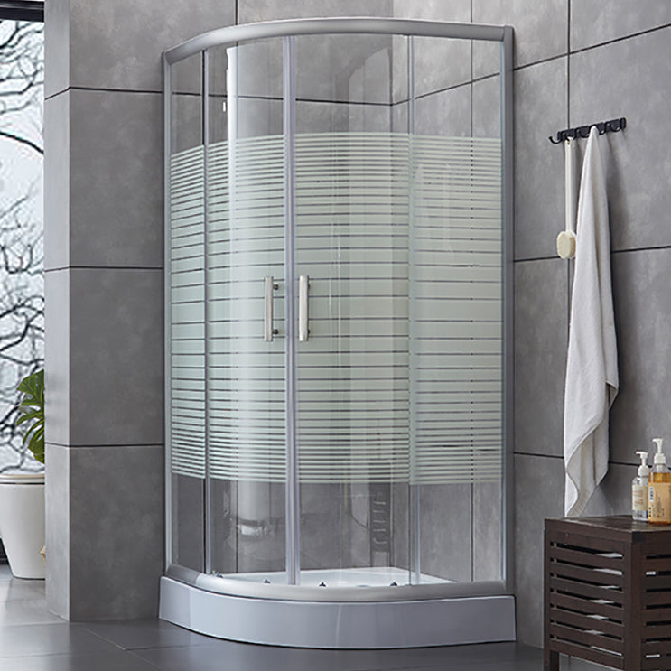 Double Sliding Shower Enclosure Semi-Frameless Corner Shower Enclosure Stripe Clearhalo 'Bathroom Remodel & Bathroom Fixtures' 'Home Improvement' 'home_improvement' 'home_improvement_shower_stalls_enclosures' 'Shower Stalls & Enclosures' 'shower_stalls_enclosures' 'Showers & Bathtubs' 7161798