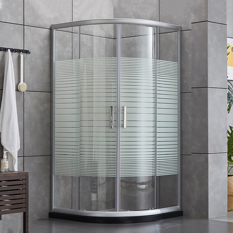 Double Sliding Shower Enclosure Semi-Frameless Corner Shower Enclosure Stripe Clearhalo 'Bathroom Remodel & Bathroom Fixtures' 'Home Improvement' 'home_improvement' 'home_improvement_shower_stalls_enclosures' 'Shower Stalls & Enclosures' 'shower_stalls_enclosures' 'Showers & Bathtubs' 7161802