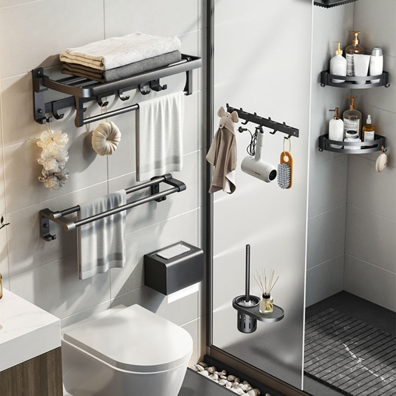 Modern Bath Hardware Set Black Bath Shelf Paper Holder Bathroom Accessory Kit Clearhalo 'Bathroom Hardware Sets' 'Bathroom Hardware' 'Bathroom Remodel & Bathroom Fixtures' 'bathroom_hardware_sets' 'Home Improvement' 'home_improvement' 'home_improvement_bathroom_hardware_sets' 7164180